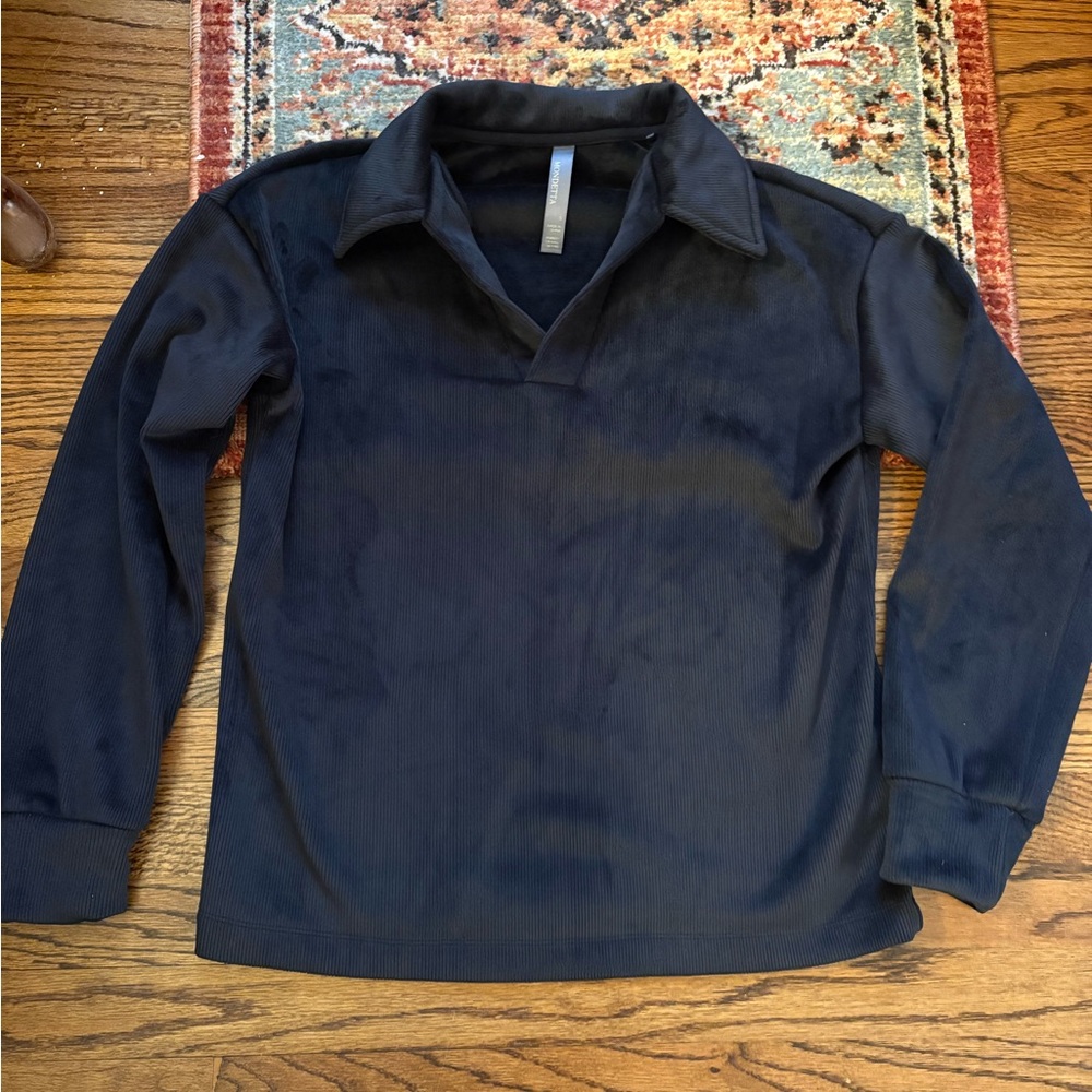 Mondetta women’s velour long sleeve pullover sweatshirt size small black